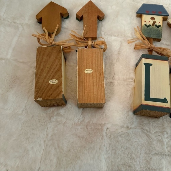Welcome Birdhouses Wooden Blocks. New. Raffia Bows. Folk Art Farmhouse Decor. - Picture 5 of 15